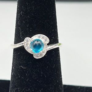 NEON BLUE APATITE, CZ, AND STERLING SILVER RING SIZE 6